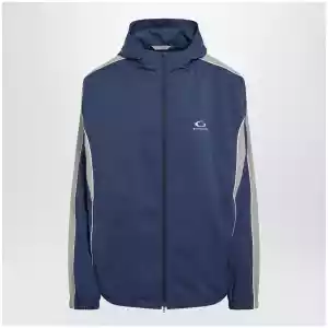 Balenciaga Washed-effect technical satin track jacket in navy