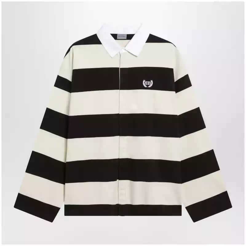 871654TUVL5_S_BALEN-6110.x-1 Balenciaga Striped jersey polo shirt in cotton, brown