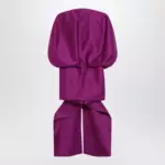 Balenciaga Off-shoulder mini dress in wool-silk blend, violet