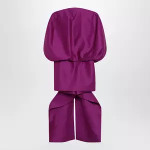 Balenciaga Off-shoulder mini dress in wool-silk blend, violet