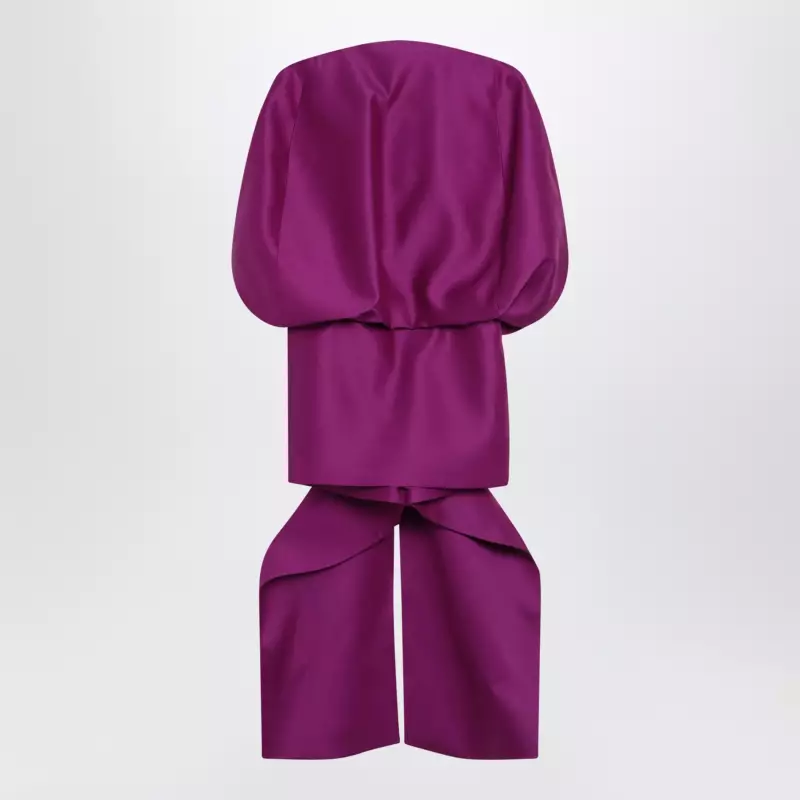 Balenciaga Off-shoulder mini dress in wool-silk blend, violet