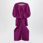 Balenciaga Off-shoulder mini dress in wool-silk blend, violet