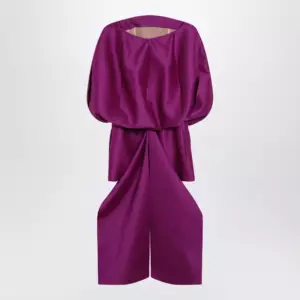 Balenciaga Off-shoulder mini dress in wool-silk blend, violet