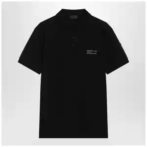 Moncler Black cotton piqué polo shirt with logo