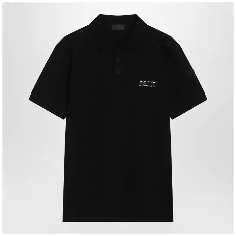 Moncler Black cotton piqué polo shirt with logo