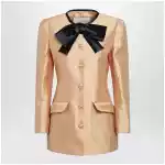Valentino Pea coat in shantung in melon/black