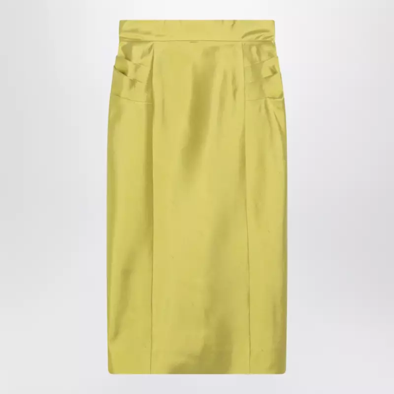 Valentino Yellow silk shantung midi skirt