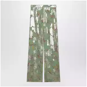 Valentino Silk trousers with all-over print in green