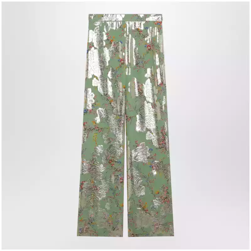 8B0RB715A72_S_VALE-4JS.x Valentino Silk trousers with all-over print in green