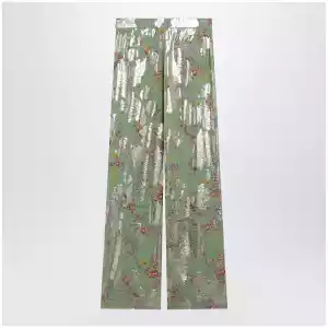 Valentino Silk trousers with all-over print in green