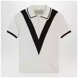 Valentino Ivory and black V-inlay polo shirt