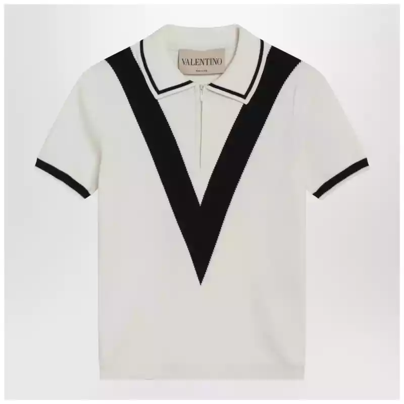 Valentino Ivory and black V-inlay polo shirt