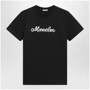 Moncler Navy blue T-shirt with logo embroidery