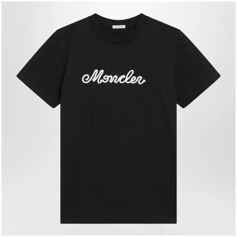 Moncler Navy blue T-shirt with logo embroidery