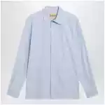 Valentino Light blue fil-à-fil cotton shirt with VLogo embroidery
