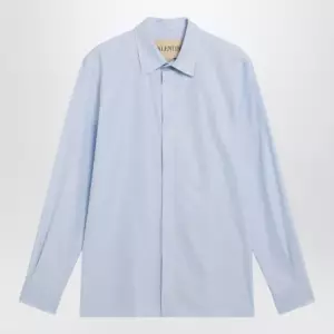 Valentino Light blue fil-à-fil cotton shirt with VLogo embroidery