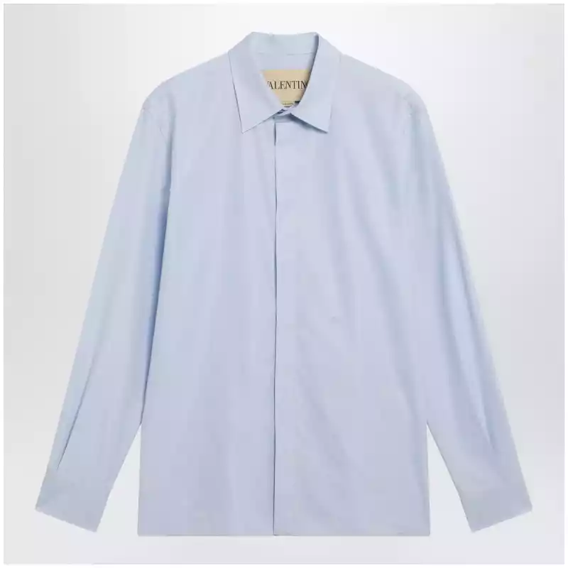 Valentino Light blue fil-à-fil cotton shirt with VLogo embroidery