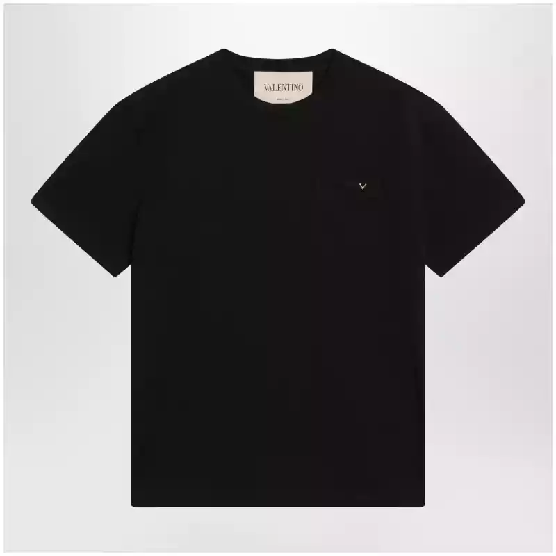 Valentino Black cotton T-shirt with VGold