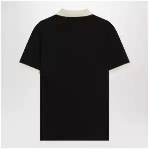 Valentino Black cotton piqué polo shirt with Vgold
