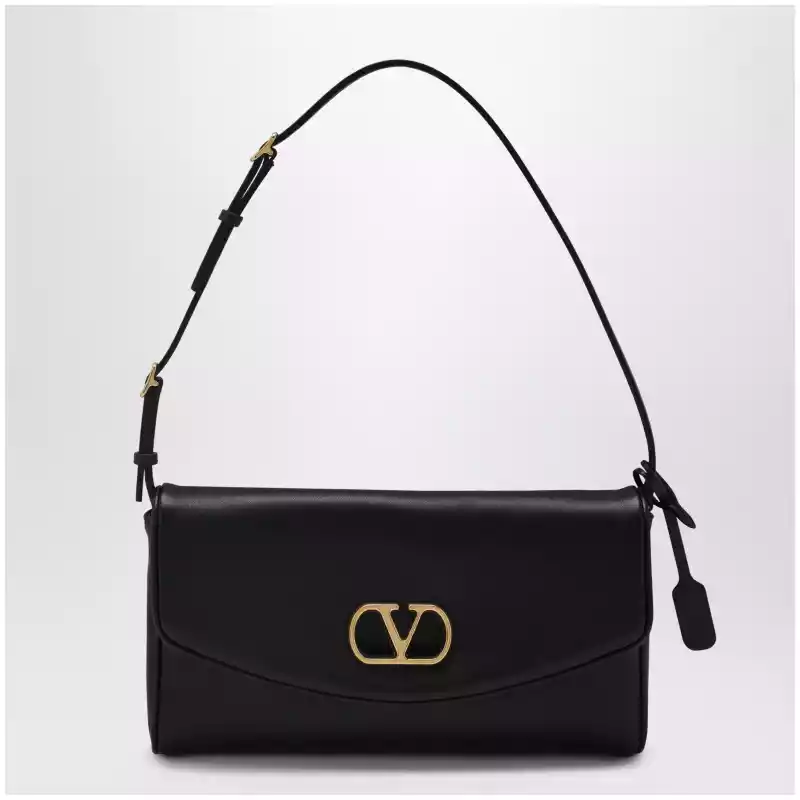 Valentino Garavani Devain VLogo leather clutch shoulder bag in black