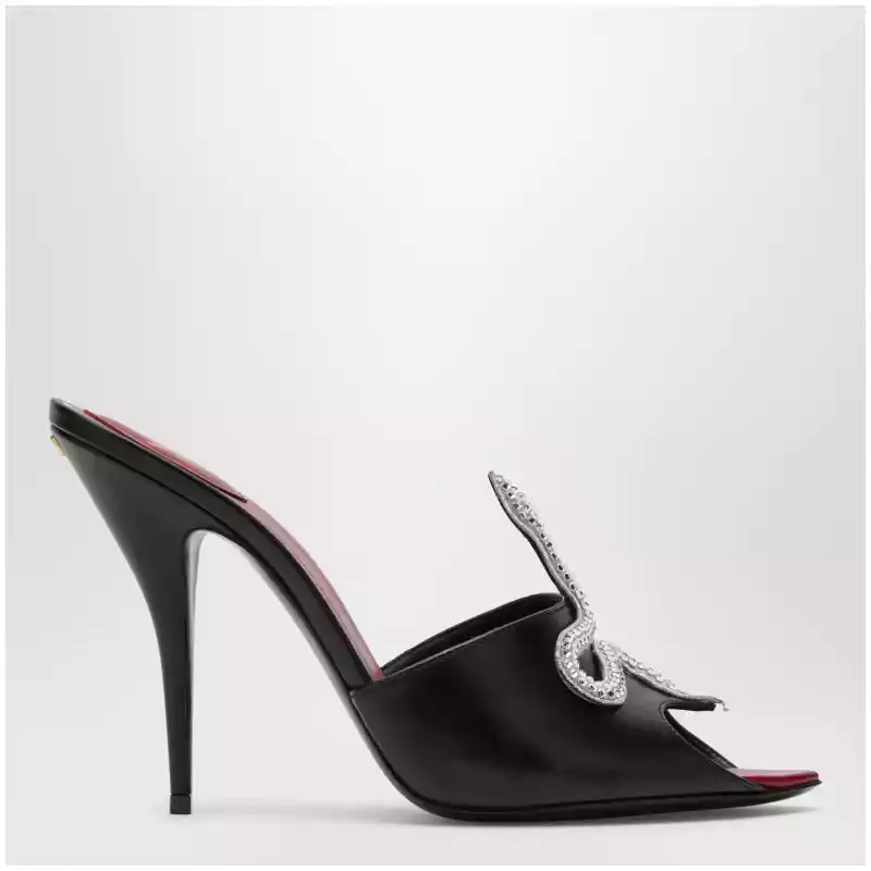 Valentino Garavani Black Coeur Vipère slide sandals in goatskin