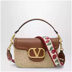 Valentino Garavani Alltime raffia and leather bag with Cherryfic embroidered strap