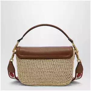 Valentino Garavani Alltime raffia and leather bag with Cherryfic embroidered strap
