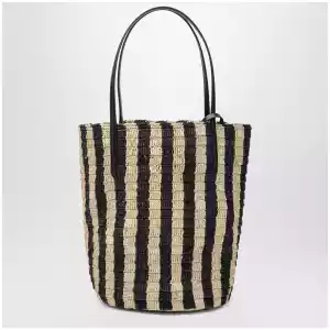Valentino Garavani Striped shoulder bag in raffia and leather