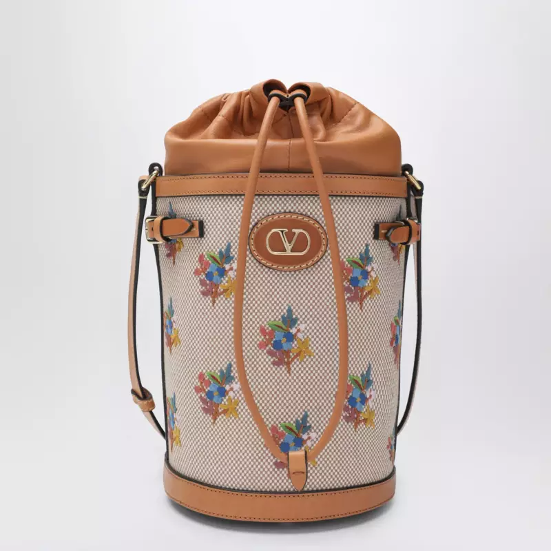 Valentino Garavani Canvas bucket bag with floral embroidery