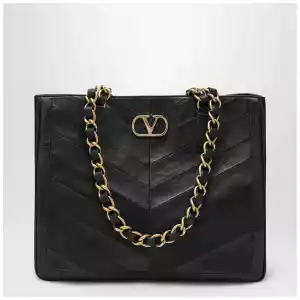 Valentino Garavani Black Laseine Shopping Bag