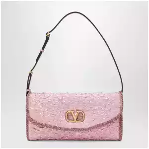Valentino Garavani Small DeVain bag in pink cloqué jacquard fabric
