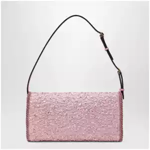 Valentino Garavani Small DeVain bag in pink cloqué jacquard fabric