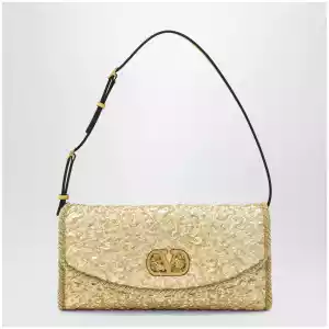 Valentino Garavani Small DeVain bag in gold cloqué jacquard fabric