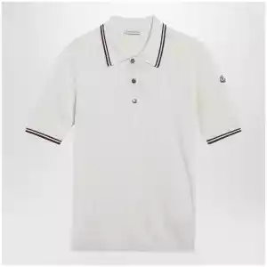 Moncler White cotton polo with diamond pattern