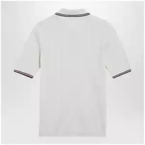 Moncler White cotton polo with diamond pattern