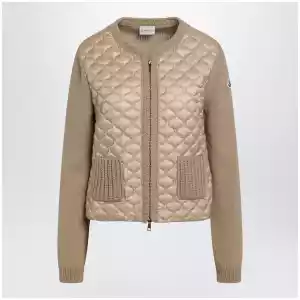 Moncler Women's hybrid knit and padded nylon cardigan in beige