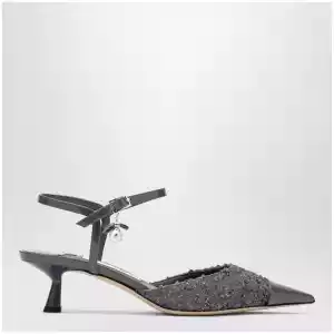 Jimmy Choo Aren graphite leather and fabric slingbacks