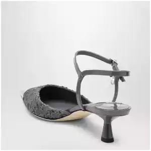 Jimmy Choo Aren graphite leather and fabric slingbacks
