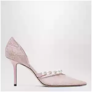 Jimmy Choo Pink Lace Décolleté with Pearl Decoration