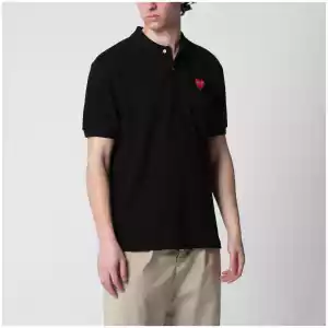 Comme des Garçons Shirt Black Red Heart cotton polo shirt