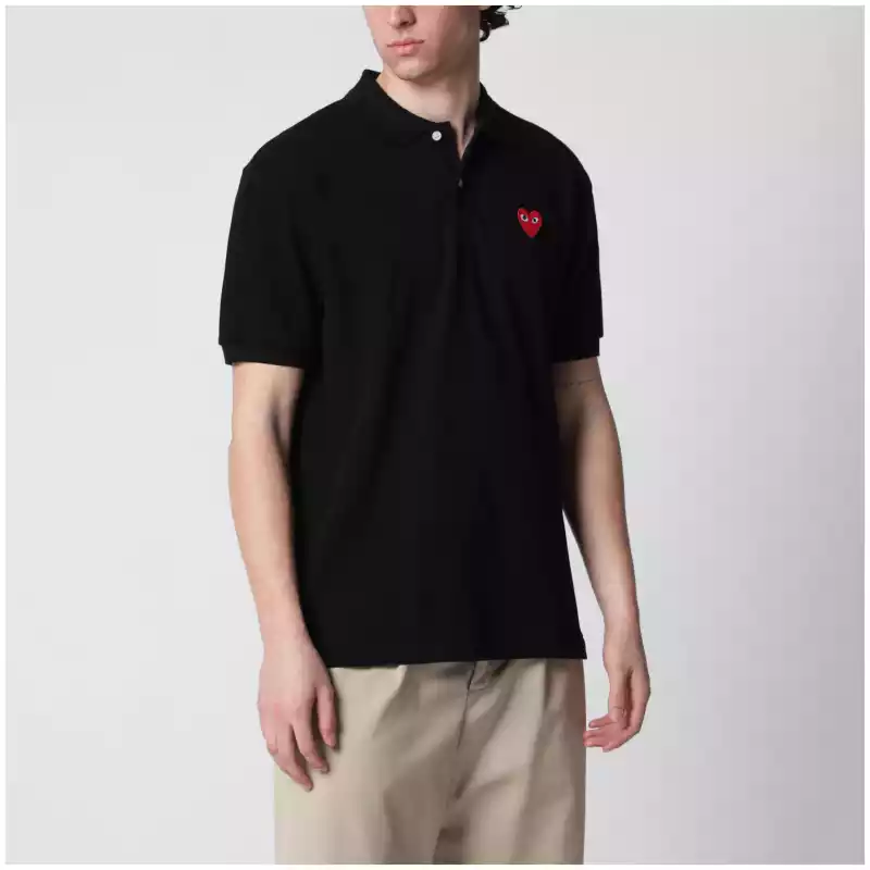Comme des Garçons Shirt Black Red Heart cotton polo shirt