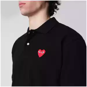 Comme des Garçons Shirt Black Red Heart cotton polo shirt