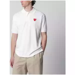 Comme des Garçons Shirt White Red Heart cotton polo shirt
