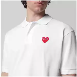Comme des Garçons Shirt White Red Heart cotton polo shirt