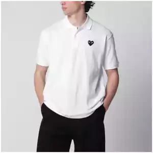 Comme des Garçons Shirt White Black Heart cotton polo shirt