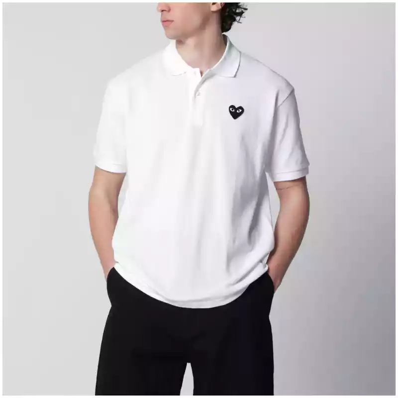 Comme des Garçons Shirt White Black Heart cotton polo shirt