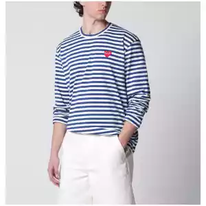 Comme des Garçons Shirt Navy/white striped cotton long-sleeve top
