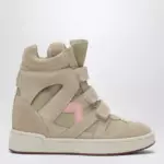 ISABEL MARANT Bekett wedge sneakers in beige/pink suede