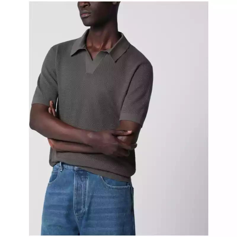 ZEGNA Dark taupe cotton knit polo