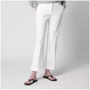 PT Torino Mid-rise flared cotton trousers in white